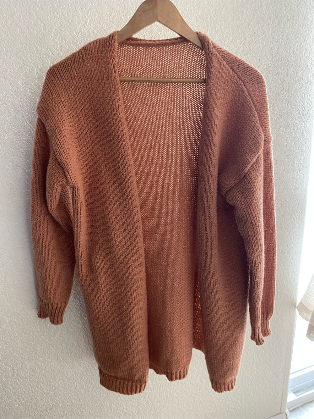 SHEIN Open-Front Rust Knit Cardigan